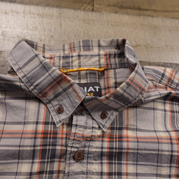 Ariat Rebar Built To Last Plaid Button-Up Shirt Men’s XL Gray Orange Workwear - Picture 5 of 10
